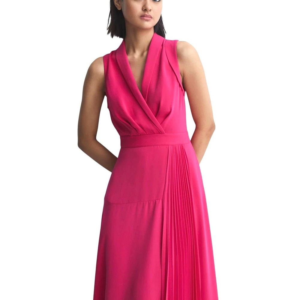 Reiss Dress Claire Pink Belted Pleat Midi Size US 6 Sleeveless New - Picture 7 of 11